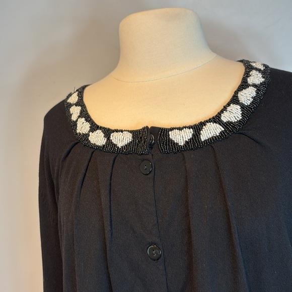 Marina Rinaldi black beaded heart cardigan sweater size large - Picture 4 of 11